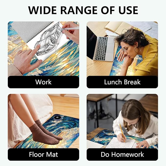 Large Heated Mouse Pad–23.6" x 14.2" Desk Mat for Office | 3 Adjustable Heat Levels,Auto Shut-Off After 3 Hours for Safety,Keeps Hands Warm While Working，Art Wave
