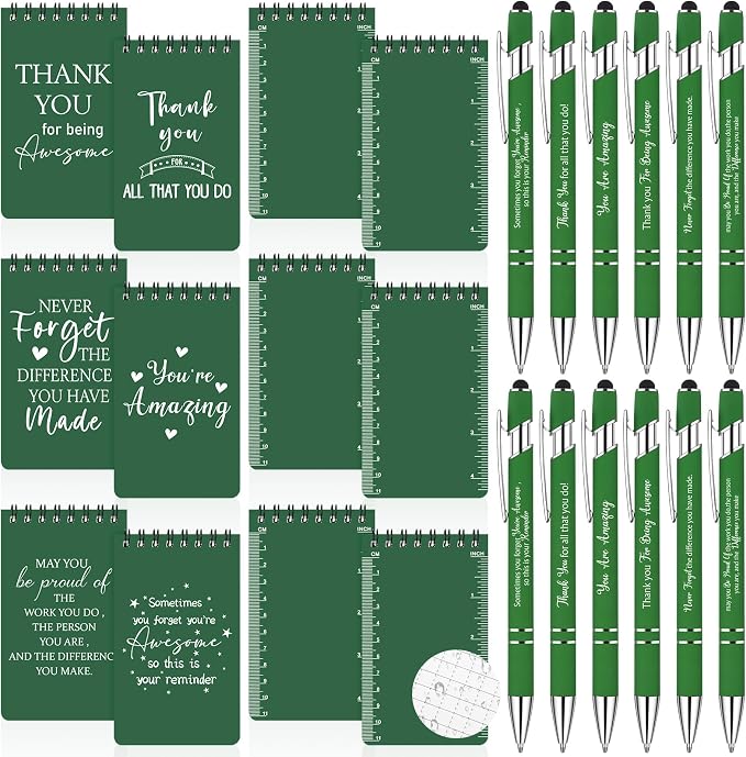 24 Pcs Thank You Waterproof Notebook Pen Set Inspirational Spiral Weatherproof Notepad with Motivational Pens All Weather Pocket Notepads Employee Appreciation Gifts Bulk for Teacher Coworkers Staff