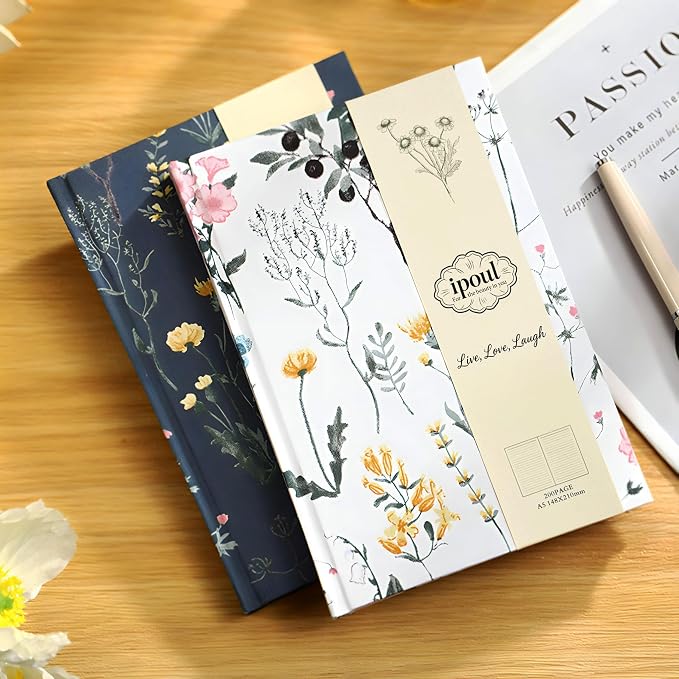 Floral Journal for women, Floret Hardcover Notebook, A5, 6x8, Medium Ruled Notebook, Lay-flat, Linen Journal, Notebooks for School, Writing Journal, Reading Journal, Garden Journal, White