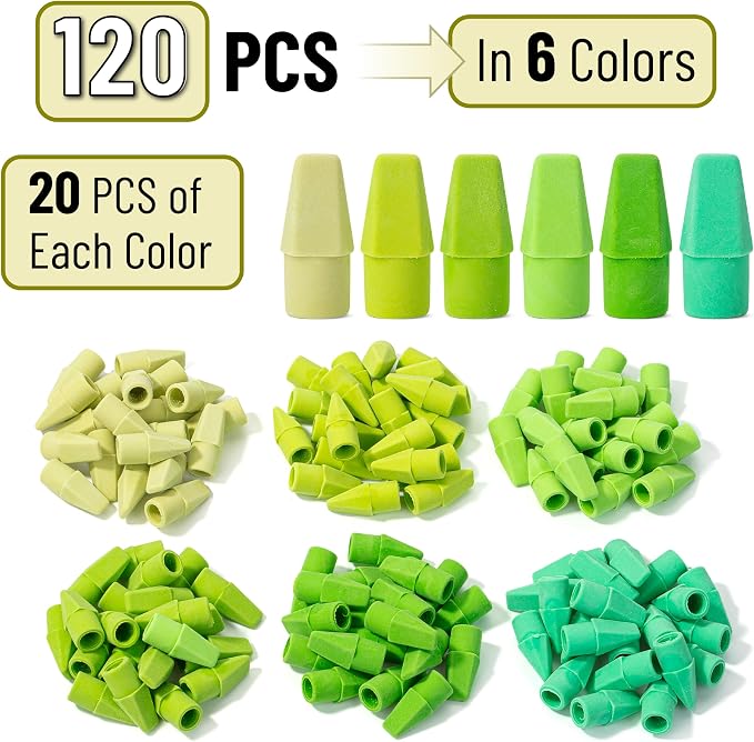 Mr. Pen- Pencil Erasers Toppers, 120 Pack, Colorful, Latex Free, No Smudge | Mr Pen Erasers for Pencils