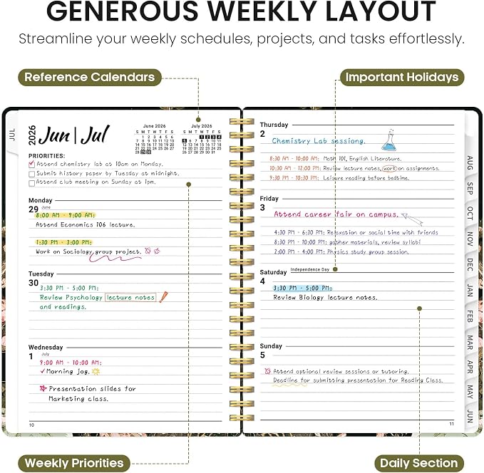Planner 2026-2027, Academic Year Monthly and Weekly Calendar Planner, Jul 2026 - Jun 2027, Hardcover Teacher Student Planning Agenda book with Tabs, Perfect for School Office Supplies, 8.5" x 11" - Wildwood Fox