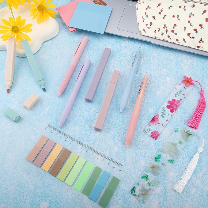 24Pcs Bible Study Supplies Journal Kit Book Annotation Kit Aesthetic Pastel Highlights Pens Tabs Bookmarks Bags for Women Teens School Accessories Cute Colorful Bible Highlighters Pens No Bleed