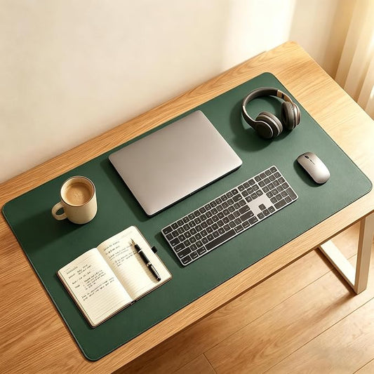 Office Desk Pad Protector, Mouse Pad, Non-Slip, PU Leather, Laptop Desk Blotter, Waterproof Writing Pad for Office and Home, Dark Green, 19.7'' x 27.97''