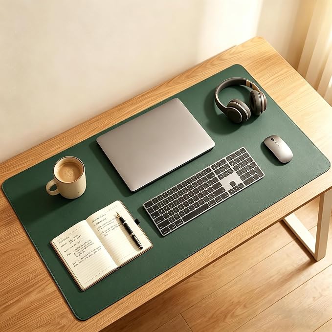 Leather Desk Pad Protector, Office Desk Mat, Mouse Pad, Non-Slip PU Leather Desk Blotter, Laptop Desk Pad Desk Accessories for Office and Home (Dark Green, 22.85'' x 23.64'')