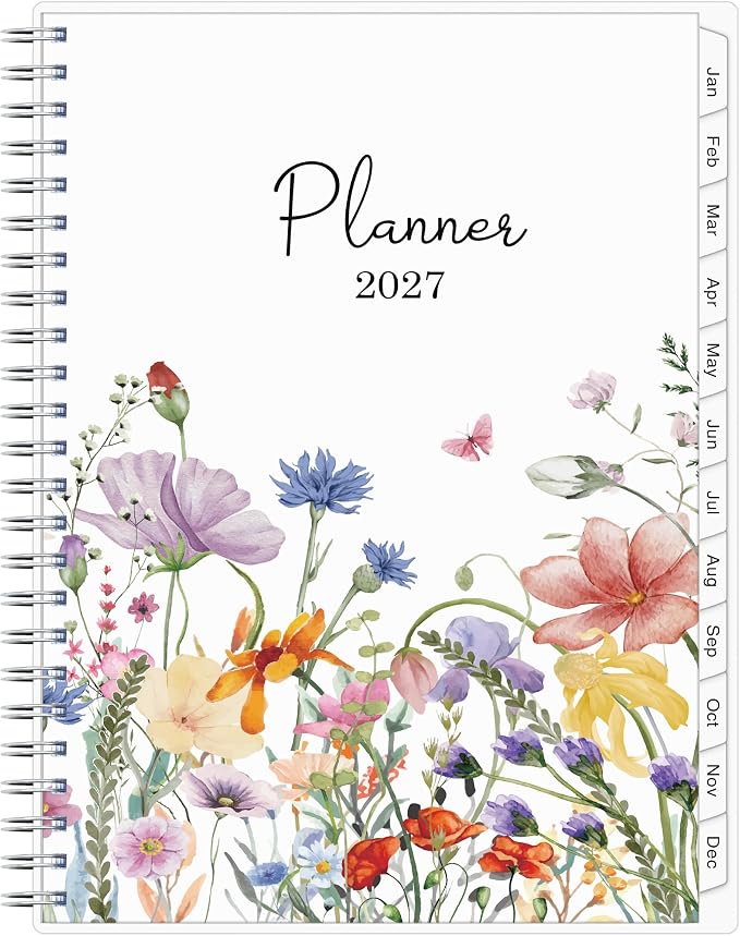 2027 Planner, Weekly ＆ Monthly Planner 2027, Jan 2027 – Dec 2027, 6.2" x 8.42", Flexible Cover, 12 Monthly Tabs, Thick Paper, Spiral Wirebound, Inner Pocket