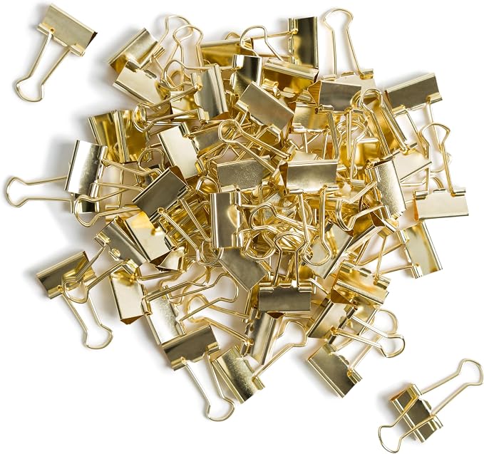 U Brands Binder Clips, 72-Count, 3/4 Inch Mini Gold Metal Paper Clamps for Home, School, and Business