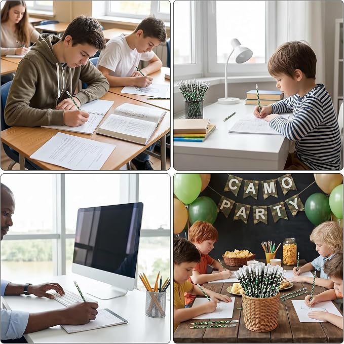 50pc Camouflage Pencils HB, Wooden Writing Pencils for Classroom Office Supplies, Camo Design Bulk Pencils for Kids Students
