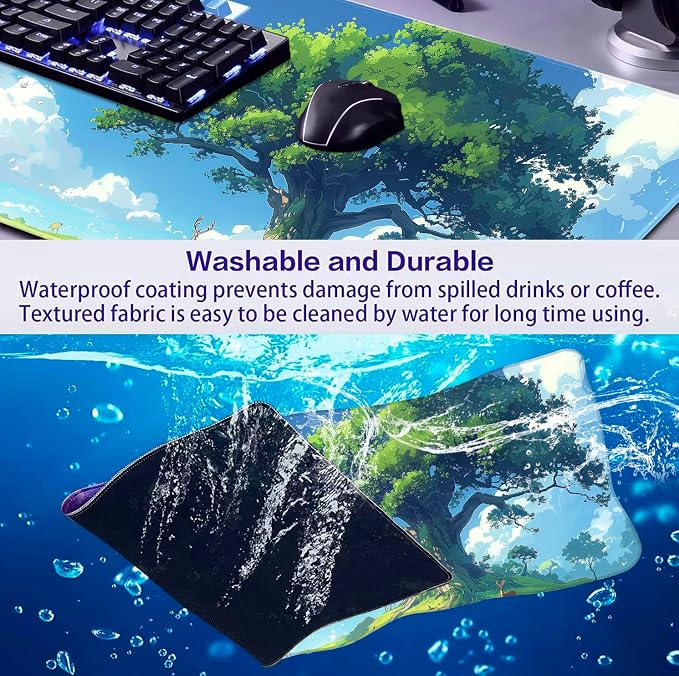 Large Green Plant Outdoor Landscape Office Desk Pad, Computer Mouse Pad | Large Extended Mouse Pad; Full Desk Coverage; Waterproof Coating; Stable Anti-Slide Base For Gaming, Office, Study Daily Use