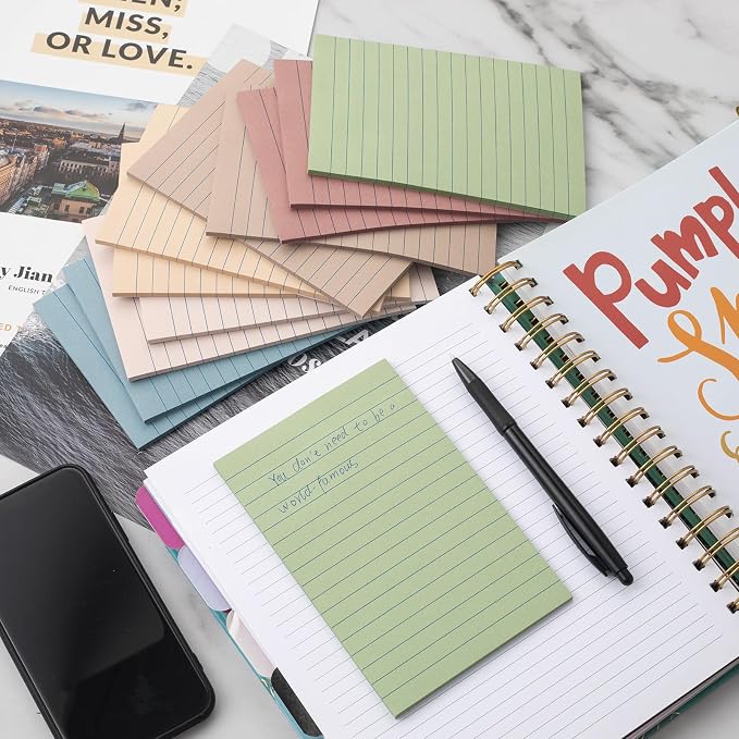 (12 Pack) Lined Sticky Notes 4x6 in,Large Notepads with Lines,Ruled Stickies Super Sticking Power,Office School Memo Note Pads Vintage Colors,Post on Windows Doors,Recyclable,Easy to Write on
