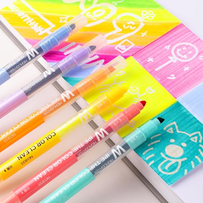 HANKU Erasable Highlighters, Dual Tip 10 Pack Highlighters Assorted Colors Erasable, Smooth Writing Book Journaling No Bleeding Highlighter Pens for Bible Journal Planner