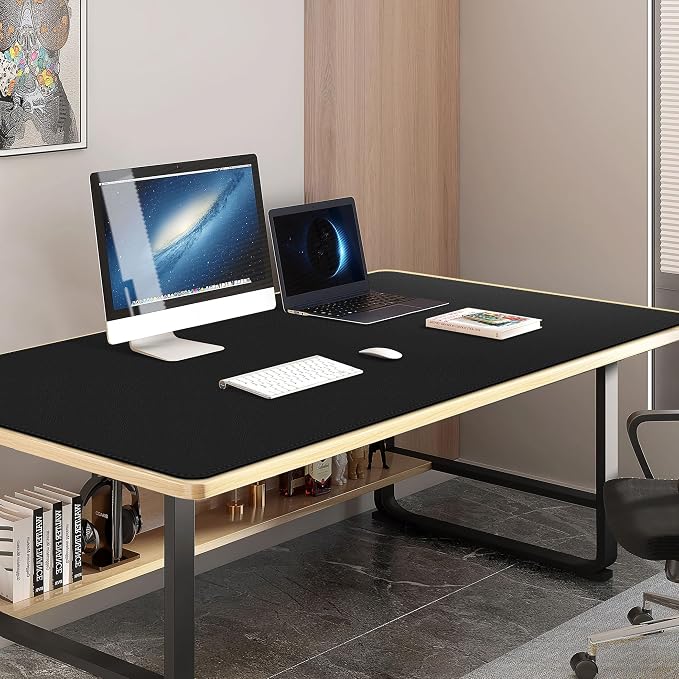 Vyaaa 59" x 28" Extra Large Desk Mat, Black | Large Mouse Pad, Non-Slip PU Leather Blotter, Waterproof Writing Surface for Office and Home﻿