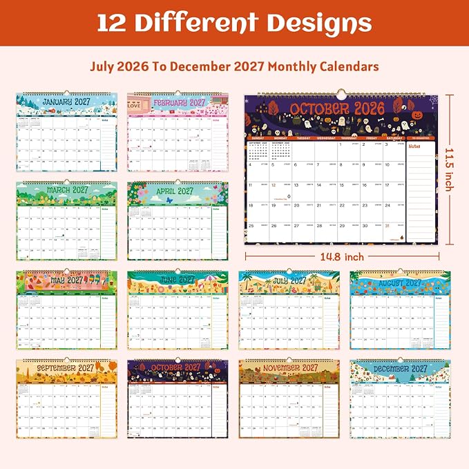 2026-2027 Wall Calendar, Calendar 2026-2027 from July 2026 to December 2027, 14.8" X 11.5", 18 Month Twin-Wire Binding Calendar with Julian Date for Home or Office (Seasonal)