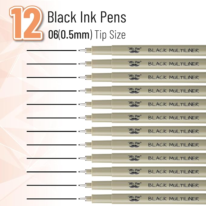 Mr. Pen- 0.5mm Micro Fine Point Pens, 8 Pack, Black Ink, Waterproof | Acid-Free, No-Smear Quick-Dry Fineliner Pens for Drawing, Sketching, Bible Journaling, Outlines & Everyday Writing