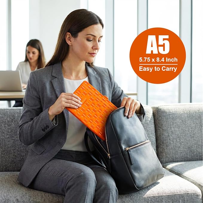 Comix Pretty Lined Journal for Women, 5.5" x 8.3" Hardcover Leather Journal for Writing & Note Taking, A5 Cute Notebook for Office School Home, 192 Pages,100 GSGM Paper, Orange, Heart Motif