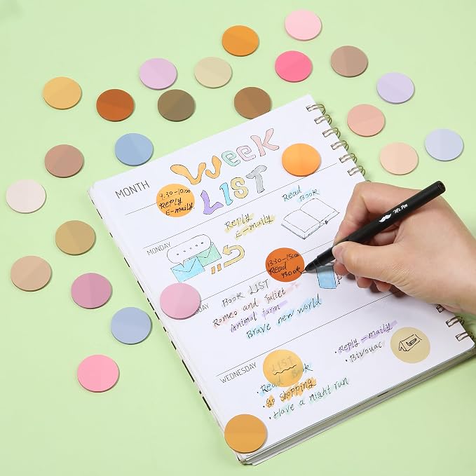 Mr. Pen- Round Transparent Sticky Notes, 1.1” Diameter, 28 Pads | 1120 Sheets, Colorful, Water-Resistant See-Through Sticky Notes Bulk & Fineliner, Smooth Writing
