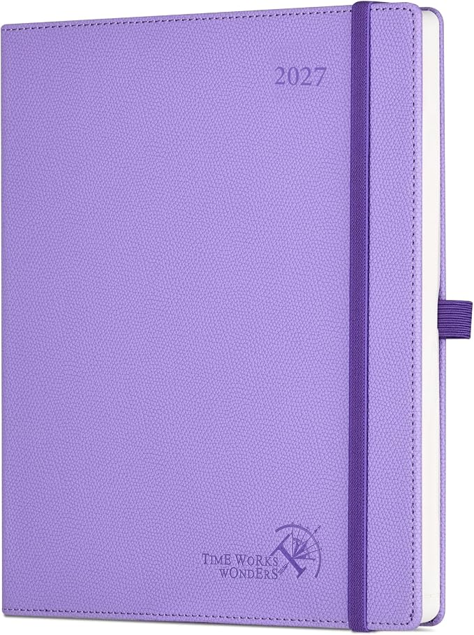 POPRUN 2027 Planner (Large 8.5"x 10.5"), Weekly and Monthly Planner | Daily Calendar Book Jan.2027 - Dec.2027, Appointment Book with Monthly Tabs, Leather Hardcover, Inner Pocket - Lavender