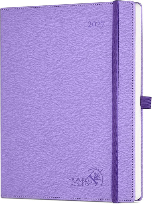 POPRUN 2027 Planner (Large 8.5"x 10.5"), Weekly and Monthly Planner | Daily Calendar Book Jan.2027 - Dec.2027, Appointment Book with Monthly Tabs, Leather Hardcover, Inner Pocket - Lavender