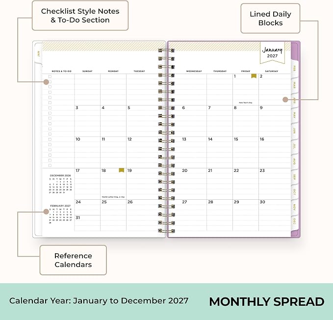 Blue Sky Day Designer 2027 Weekly & Monthly Planner, 5"x8", Kerridge Lilac | January 2027 - December 2027, Clear Pocket Cover, Durable Twin Wire Binding, Storage Pocket, Stickers