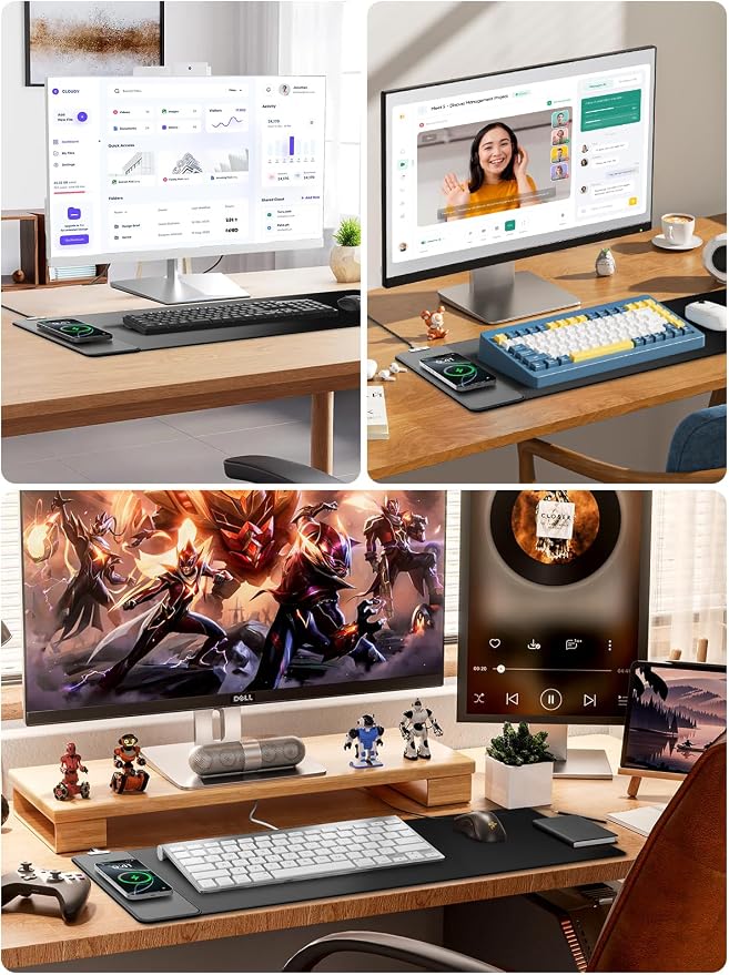 Magnetic Wireless Charging Mouse Pad, 31.5"x11.8" Large Desk Mat | Waterproof Mousepad, Smooth Glide, Stitched Edge, Non-Slip Rubber Base, Desk Pad Computer Keyboard Mat, No Adapter