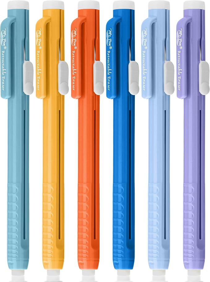 Mr. Pen- Retractable Mechanical Eraser Pens, 6 Pack, Winter Colors | Latex-Free Precision Pencil Erasers for Artists, Students, Drawing, Sketching & Drafting