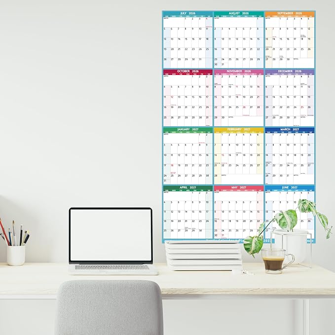 2026-2027 Dry Erase Calendar – Large Yearly Wall calendar, 38.2'' x 25.2'', 2-Side Reversible Calendar 2026-2027, Vertical/Horizontal, Jul 2026 – Jun 2027, Wall Calendar with Notes, Stickers – Multi