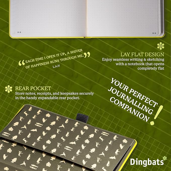 Dingbats* Earth Dotted Writing Journal Notebook A5 - Vegan Leather Hardcover - Ideal for Work, Travel - Pocket, Elastic Closure & Bookmark