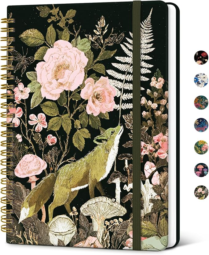 Taja Lined Spiral Notebook Journal for Women A5(5.8" × 8.3"), Cute Hardcover Notebook for Work, School & Note Taking, Pretty College Ruled Journal for Writing, 140 Pages, Wildwood Fox