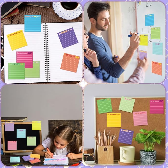 Yinder 24 Pcs Inspirational Sticky Notes, Back to School Supplies, Cute Motivational Sticky Notes Pad Employee Appreciation Gifts Bulk for Teacher Coworker Office 3 x 3'' (Appreciation,Dark Color)