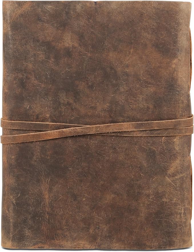 Leather Journal with Deckle Edge Paper 8x6 inch and Vintage Key | Handmade Writing Notebook Diary | Bound Daily Notepad for Men & Women Medium, Sketch/Writing pad for Artists
