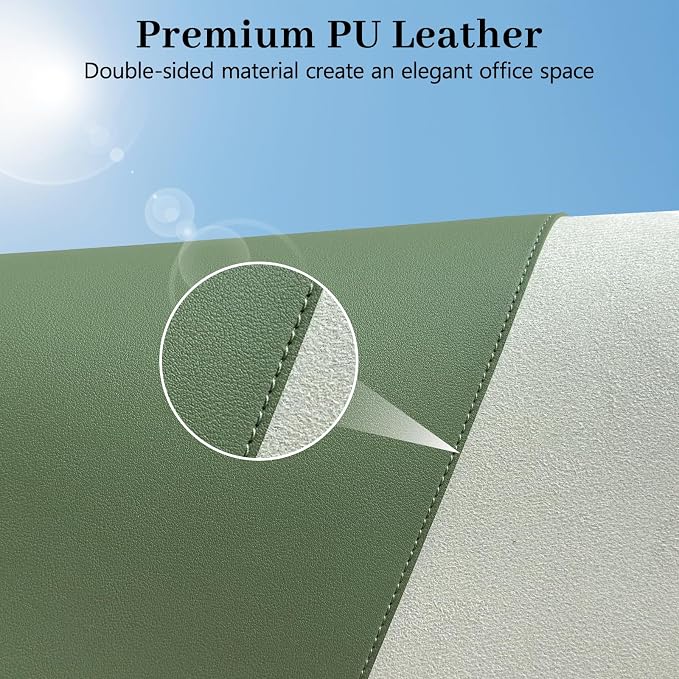 Olive Green Leather Desk Mat Large Mouse Pad, Waterproof Desk Pad for Keyboard and Mouse, Non-Slip Computer Desk Protector, Smooth Mouse Movement Desk Mat for Home and Office(31.5"×15.7")