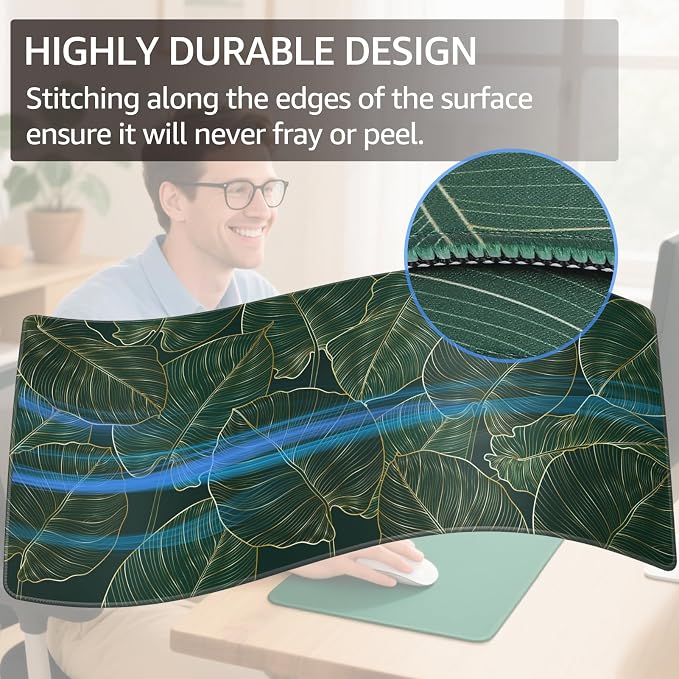 KTRIO Large Gaming Mouse Pad, Desk Mat, 31.5 x 15.7 in, Golden Leaves, XXL | Smooth Micro-Weave Surface, Artistic Pattern Design, Non-Slip Rubber Base, Durable Stitched Edges, Office & Home Use