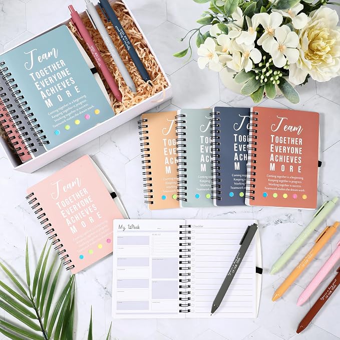 Resurhang 48 Pcs/24 Set Back to School Gifts for Students Teacher, Inspirational A6 Spiral Journal Notebook with Pen for Employee Team Teachers Students Classroom Rewards(Bright Color,Team Together)