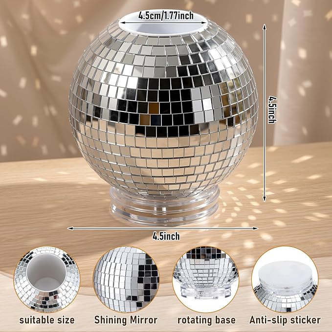 Disco Ball Pencil Holder for Desk 360 Degree Rotating Pen Makeup Brush Organizer with Silver Sequins 4.5 Inch Disco Back to School Desk Accessories for Office Classroom Bedroom Decor