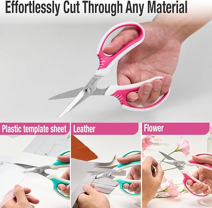 Beaditive Multipurpose Craft Scissors - High-Leverage Crafting Scissors with Sharp Carbon Steel Blades - Ergonomic Sewing Scissors for Heavy Duty Projects - Safe Office, Scrapbook, Leather Scissors