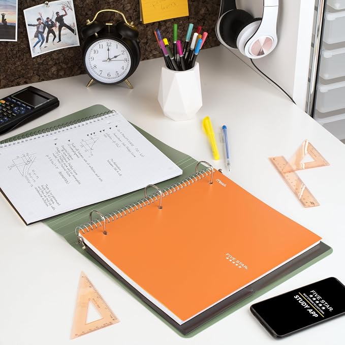 Five Star Spiral Notebook + Study App, 1 Subject, Graph Ruled Paper, 8-1/2" x 11", 100 Sheets, Fights Ink Bleed, Water Resistant Cover, Sedona Orange (620000CD1) (Pack of 12)