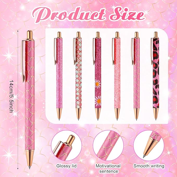 12 Set Cute Mini Notebook and Fancy Pen Gift Set for Women 6 Mini Glitter Pocket Notepad 6 Cute Sparkly Glitter Pen for Girl Office First Day of School Mother's Day Christmas Graduation(Pink)