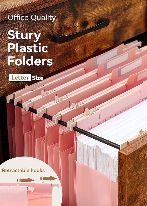 SortRax Plastic High Capacity Hanging File Folders, 4" Expansion for Bulky Documents, Side-Sealed Pocket, Holds Heavy Files, Letter Size, Movable Dividers, Insertable Tabs, 6 Pack, Pink