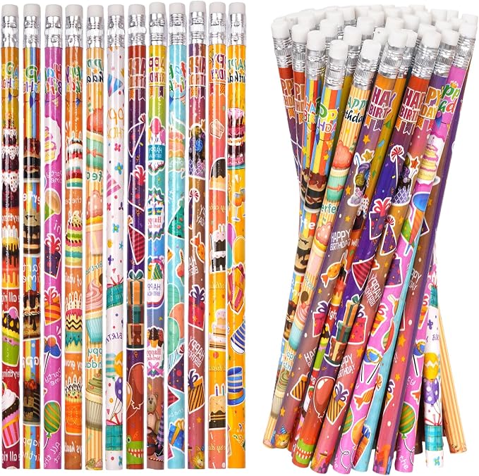Rbenxia 48PCS Wooden Pencils with Erasers Assortment Colorful Novelty Pencils Awards Incentives Supplies Giveaways Party Favor (Birthday)
