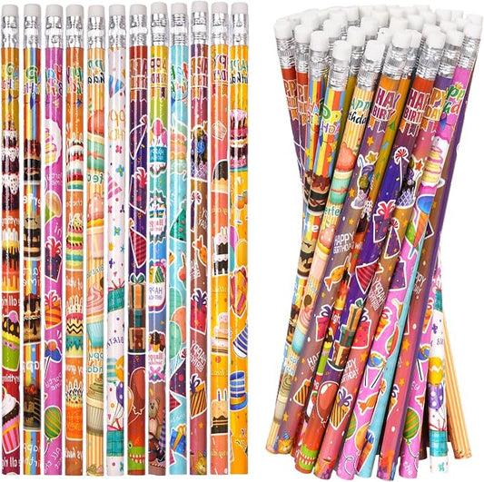 Rbenxia 48PCS Wooden Pencils with Erasers Assortment Colorful Novelty Pencils Awards Incentives Supplies Giveaways Party Favor (Birthday)