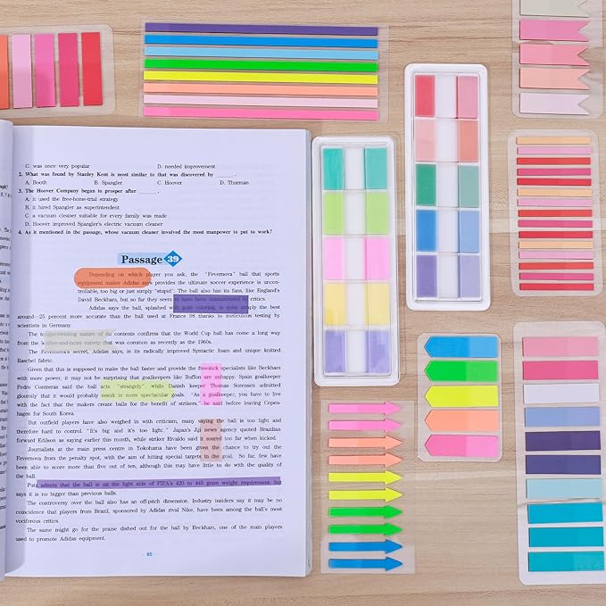 BAYTORY 1800Pcs Transparent Sticky Tabs, 2Pcs Double Marker Pens | See Through Clear Label Stickers, Self-Adhesive Translucent Index Tabs, Sticky Notes for Bible Accessories (Bright Colors)