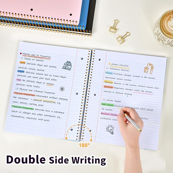 Spiral Notebook College Ruled Paper 8" x 10-1/2", 1 Subject Spiral Notebook 80GSM Paper, 3-Hole Punched Perforated Pages Ideal for School, Office, Writing, 75 Sheets Lined Journaling Notebook, Blue