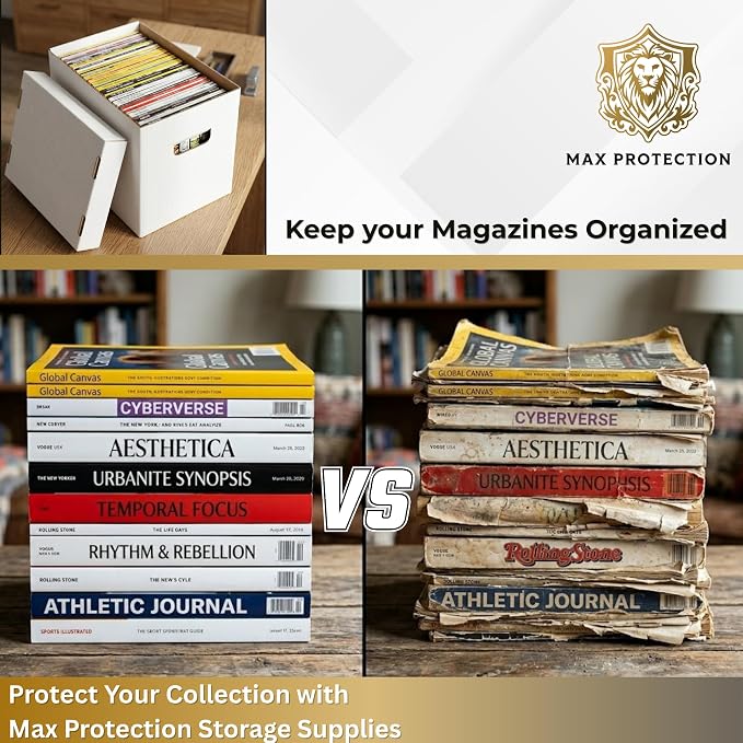 Max Protection Magazine Storage Boxes with Lids - Heavy Duty, 2 Pack | 200 lb Test Corrugated, Made in USA, File and Document Organizer, White, Tool-Free Assembly