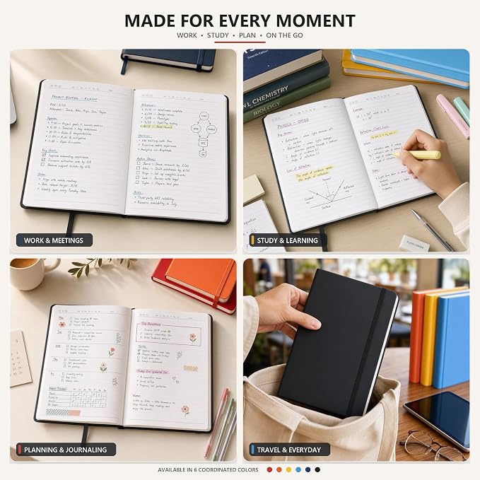 SUIN Hardcover-Journal-Notebooks, A5 Lined Journals Notebook for Writing 200 Pages, 8.2 x 5.5 inch, Classic Ruled Notebooks for Work/Travel/College (Multi-colors)