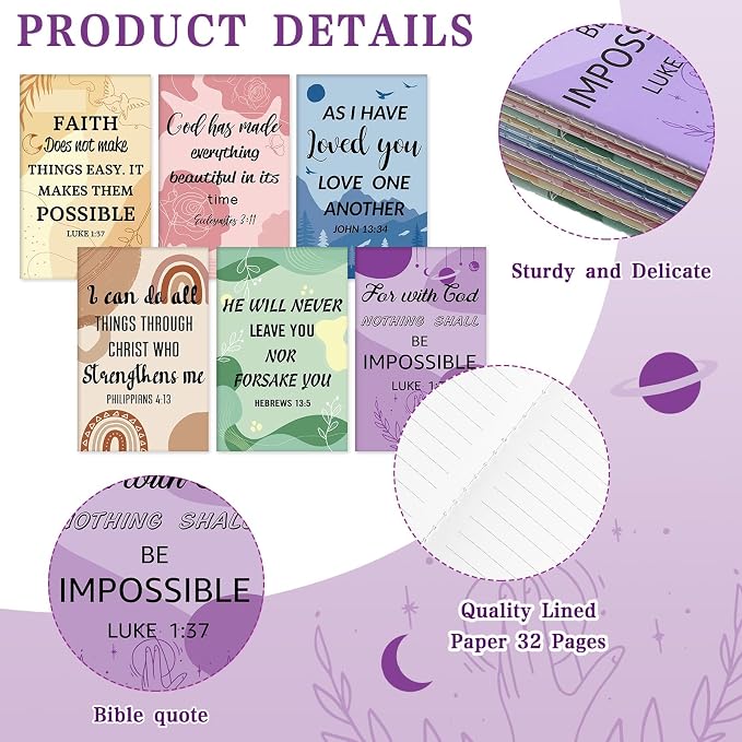 Colarr 12 Sets Christian Bulk Gifts for Women Bible Verse Pens Notebooks Religious VBS Scripture Ballpoint Pens Bookmarks Journal for Easter Sunday School Church Inspirational Supply(Boho)