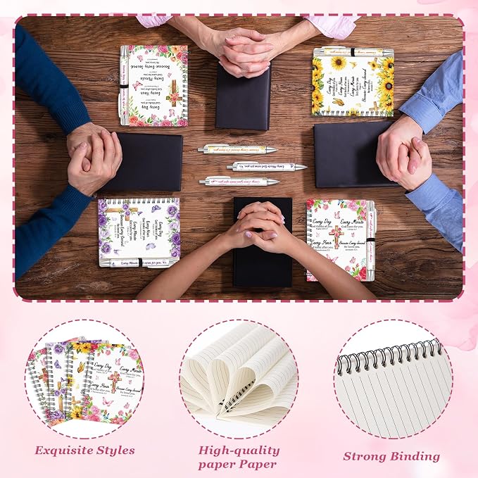 Colarr 12 Sets Christian Notebooks Bulk Christian Gifts for Women Pen and Notebook Gift Set Religious Prayer Journal for Woman Church Scripture Note books with Bible Verse Pens(Every Day)