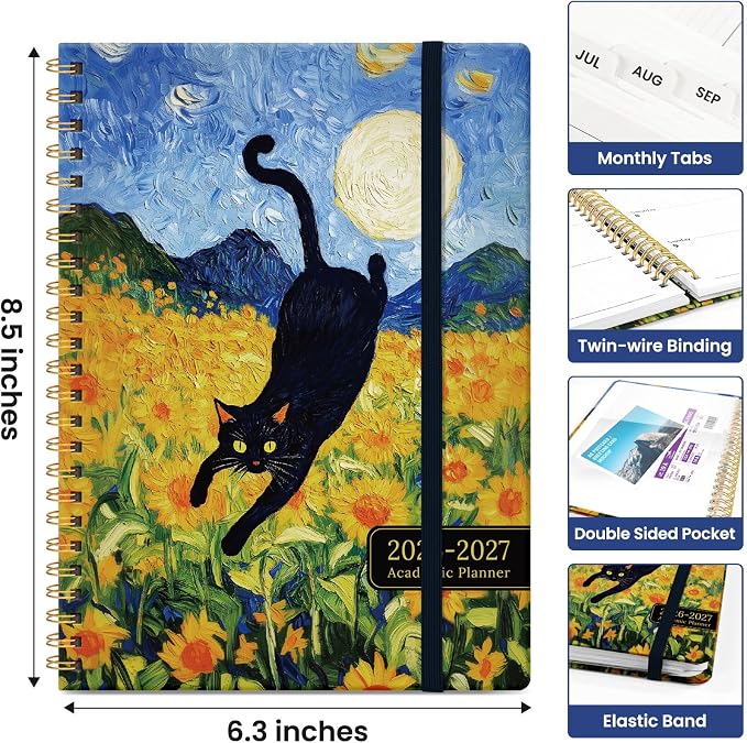 Planner 2026-2027, Academic Year Monthly and Weekly Calendar Planner, Jul 2026 - Jun 2027, Hardcover Teacher Student Planning Agenda book with Tabs, Perfect for School Office Supplies, 6.3" x 8.5" - Midnight Stroll