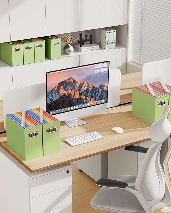 Oterri File Organizer Box, Portable Collapsible Cardboard File Folder Organizer with Handle for Letter Size Hanging Files, Document Storage Box for Home Office & Classroom (8 Packs,Colorblock)