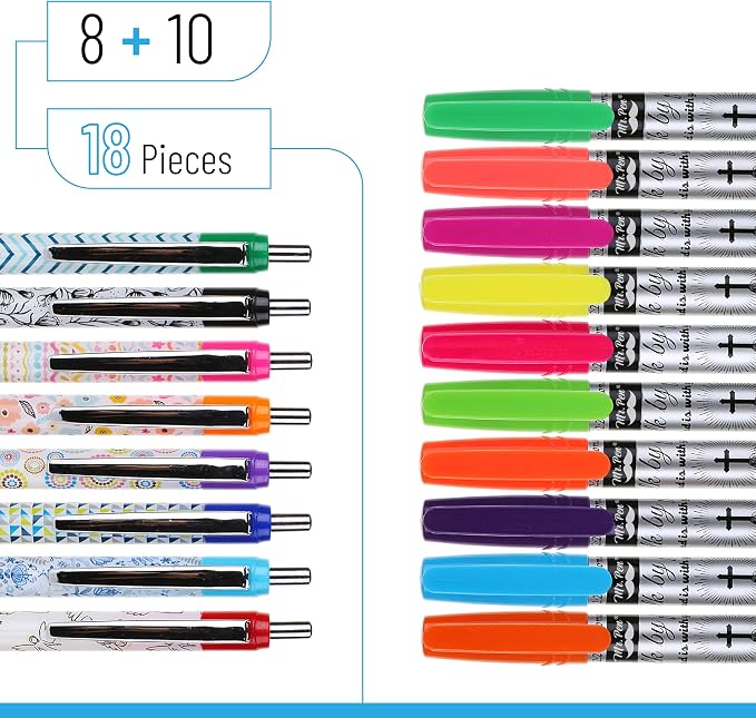 Mr. Pen- Bible Journaling Kit, 18 Pack - 10 Gel Highlighters | 8 No Bleed Pens, Bible Pens and Highlighters