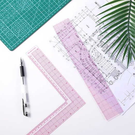 2 Pcs Clear Sewing Ruler, Transparent L-Square Rule&12 Inch Plastic Fabric Sewing Ruler 8.5 Inch Square Framing Measuring Tool 90 Degree Right Angle Rulers for Pattern Grading Making