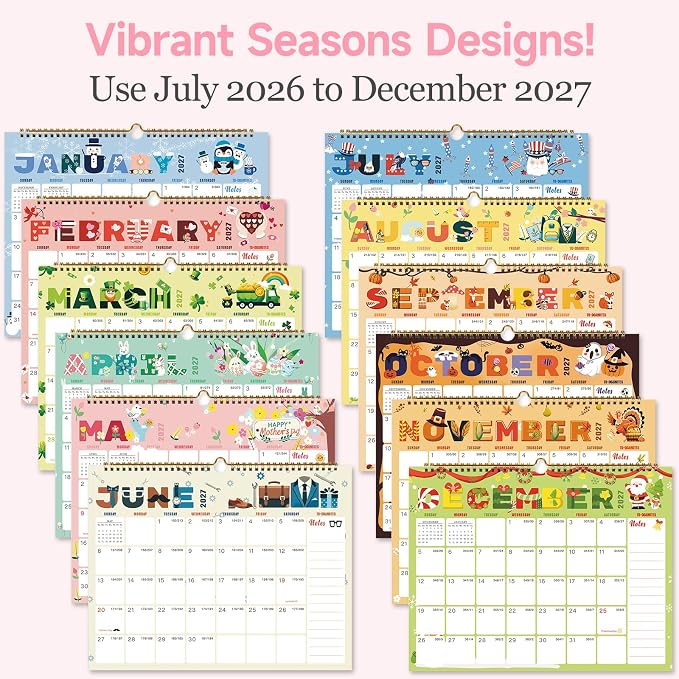 Lbylyhxc Calendar 2026-2027 - 18 Monthly Wall Calendar 2026 - 2027 from July 2026 to December 2027, 14.8 x 11.5 Inches.Thick Paper includes major holidays and dedicated space for notes and important dates (Calendar 2026-2027 festivals)
